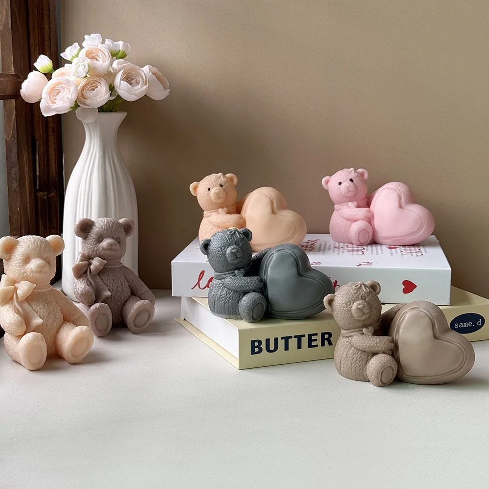 3D Sitting Heart Hugging Bear Silicone Mold 9123 mold in production at BK Silicone workshop