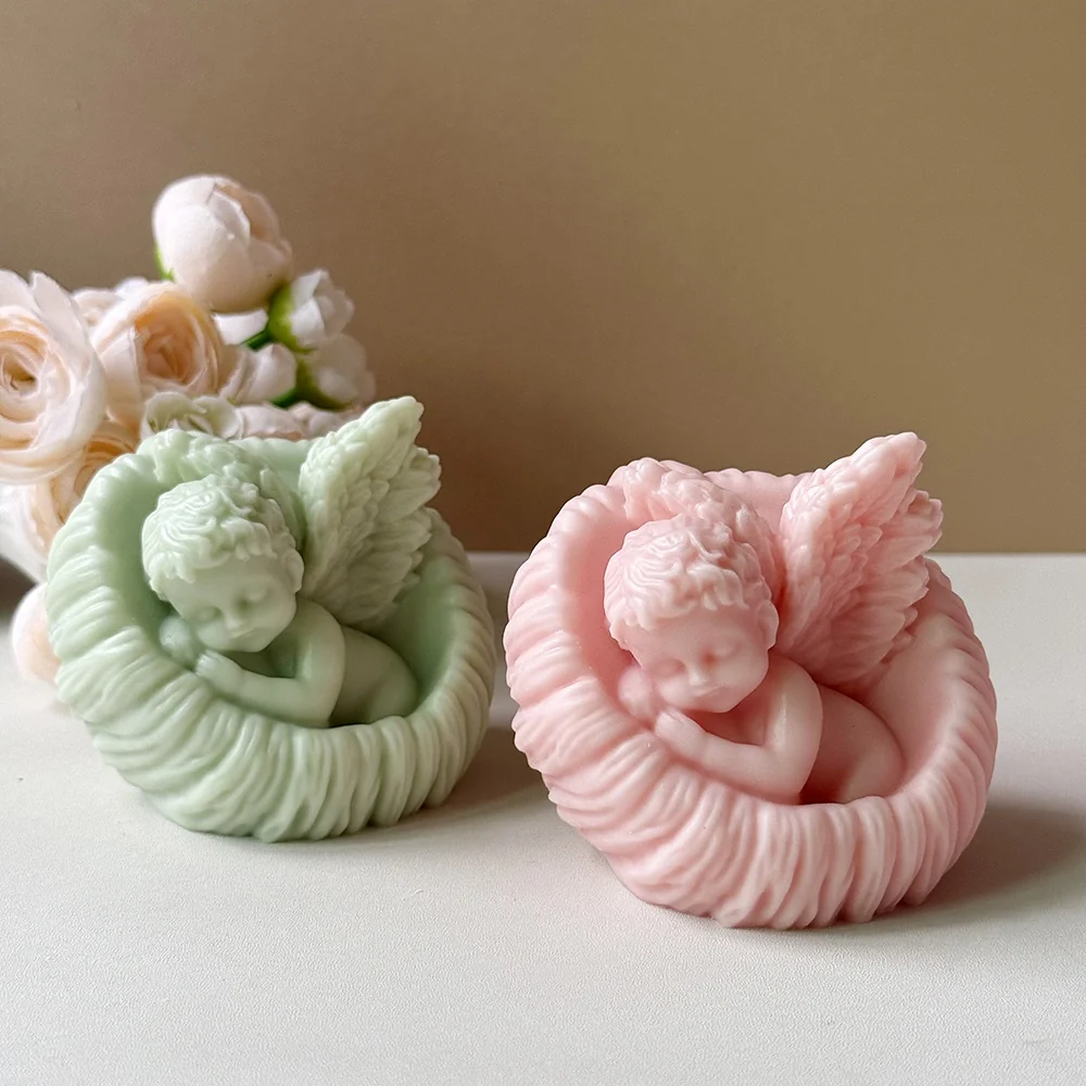 3D Sleeping Sleeping Angel in Nest Silicone Candle Mold 9169 mold in production at BK Silicone workshop