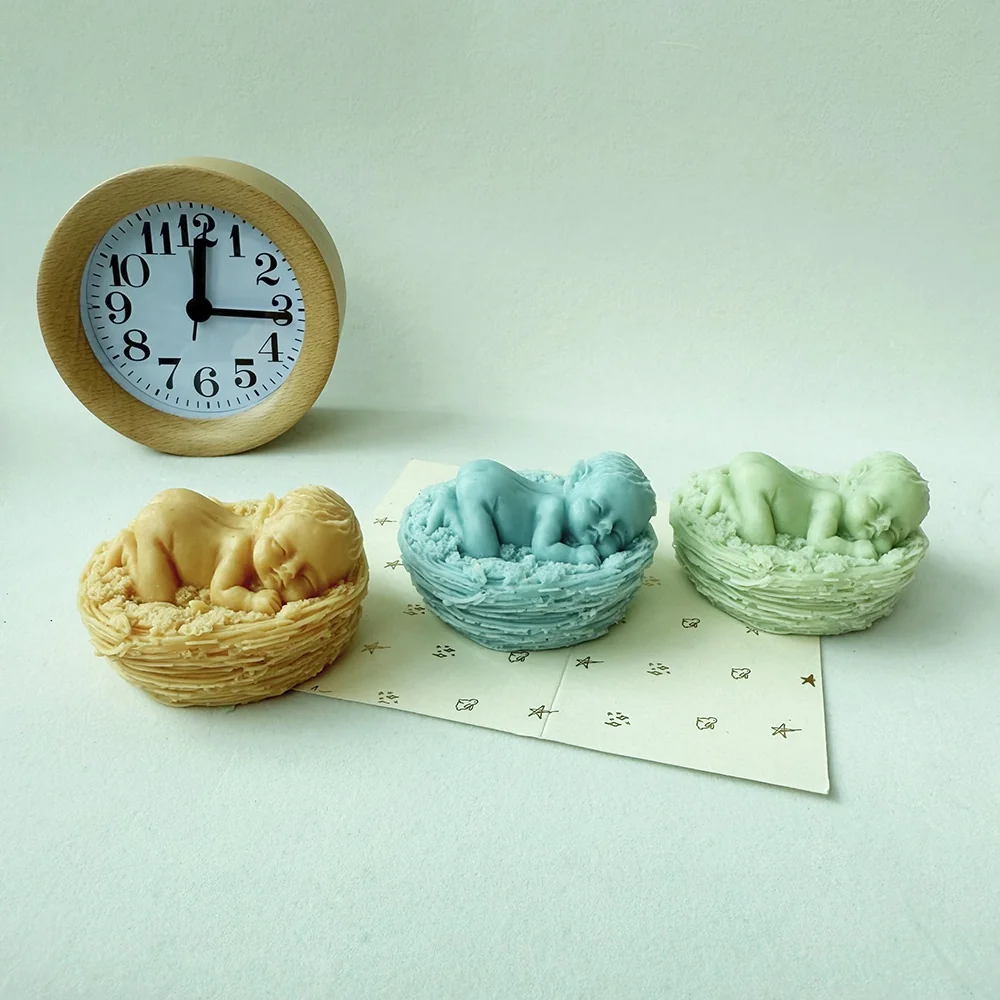 Sleeping Baby in Nest Silicone Mold for Wax, Soap and Resin Casting 1305 mold in production at BK Silicone workshop
