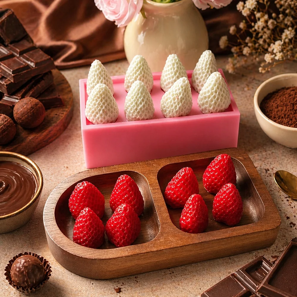 Silicone Candle Mold with 3D Strawberry Design 1307 mold in production at BK Silicone workshop