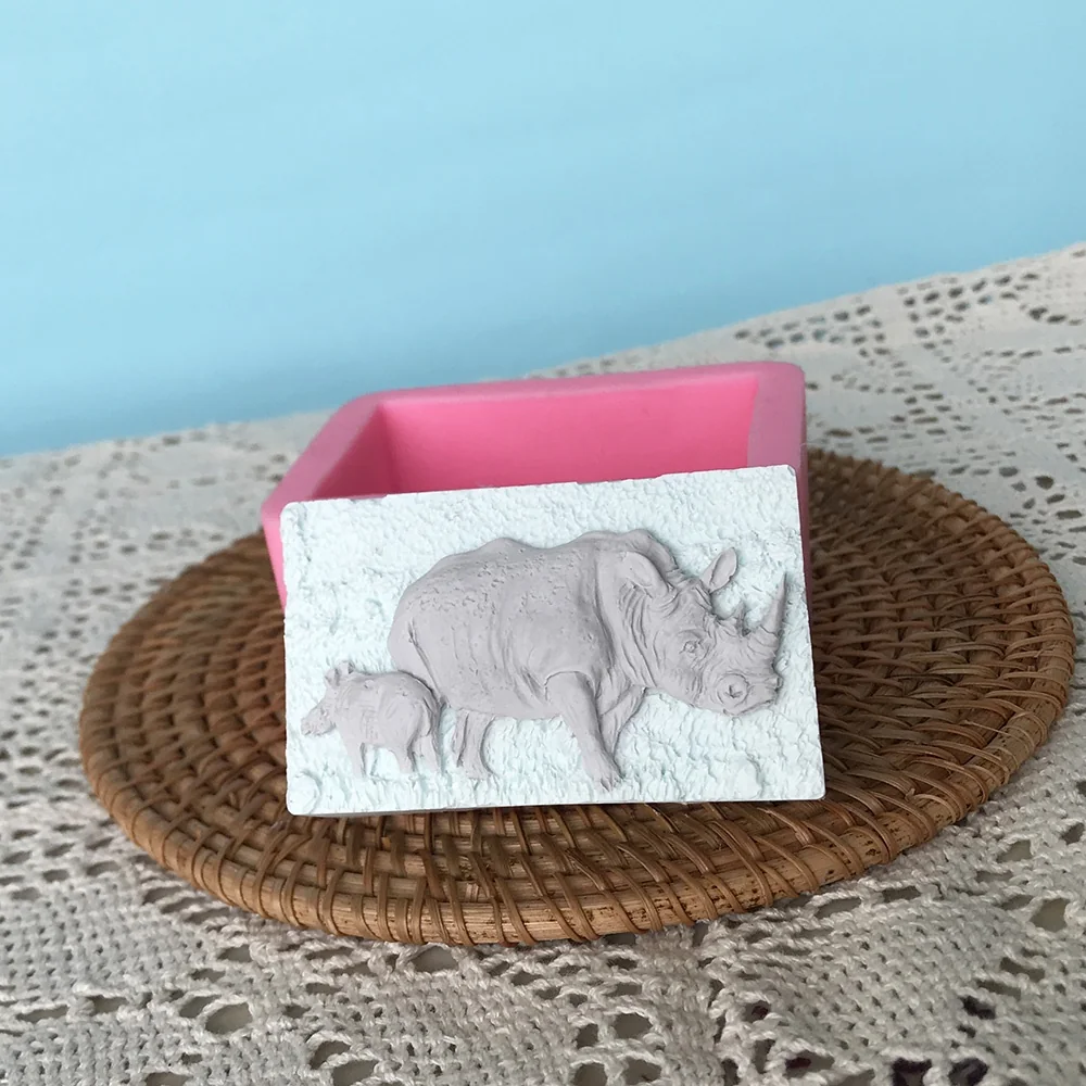 3D Rhinoceros mother and baby Silicone Candle Mold 1353 mold in production at BK Silicone workshop