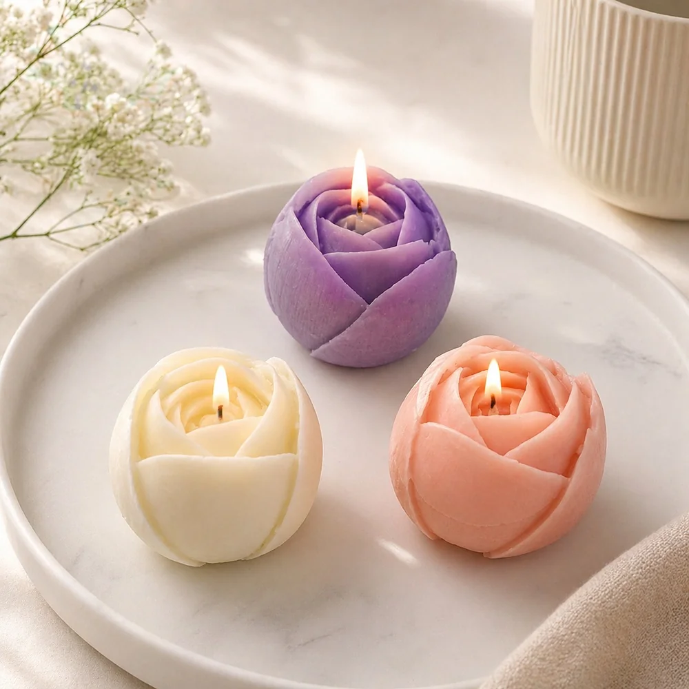Rose Bud Silicone Mold for Candle, Soap and Resin 1711 mold in production at BK Silicone workshop