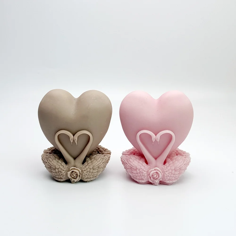 Double Swan Heart Silicone Mold for Candle mold in production at BK Silicone workshop
