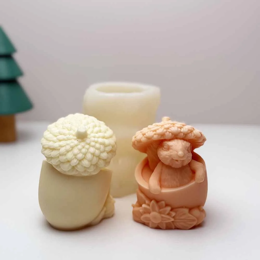 Squirrel in Pinecone Hat Silicone Candle Mold mold in production at BK Silicone workshop