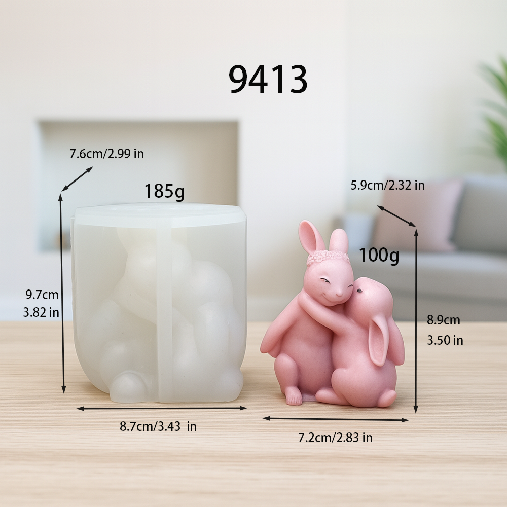Hugging Bunny Pair Silicone Candle Mold
