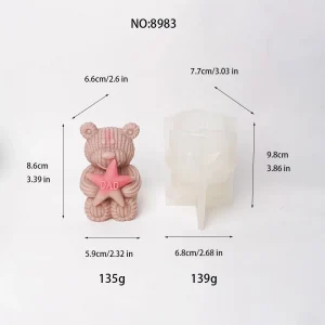 Knit Bear Holding DAD Star Silicone Candle Making Mold 8983