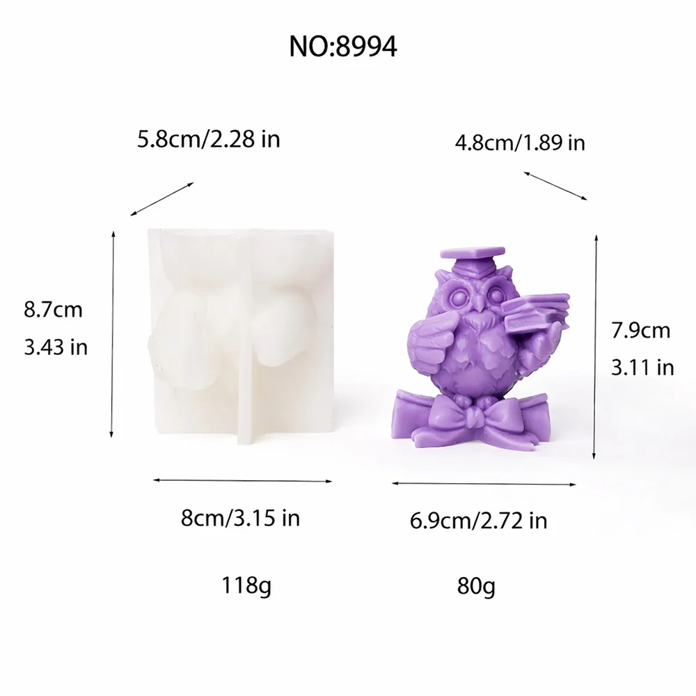 Graduation Owl Silicone Candle Making Mold 8994