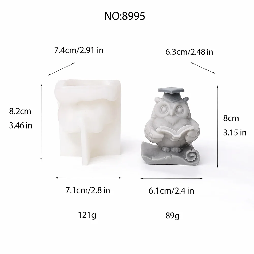 Graduation Owl Silicone Mold for Wax, Soap and Resin Casting 8995