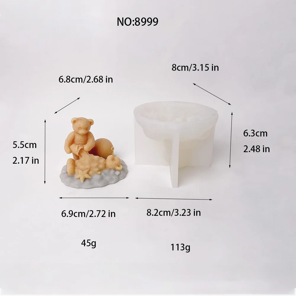 Silicone Candle Mold with 3D Bear Design 8999