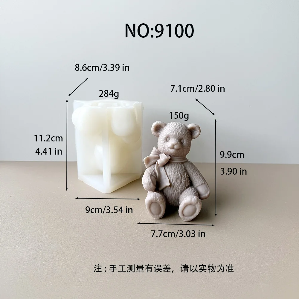 Sitting Sitting Bear with Bow Tie Silicone Candle Mold 9100