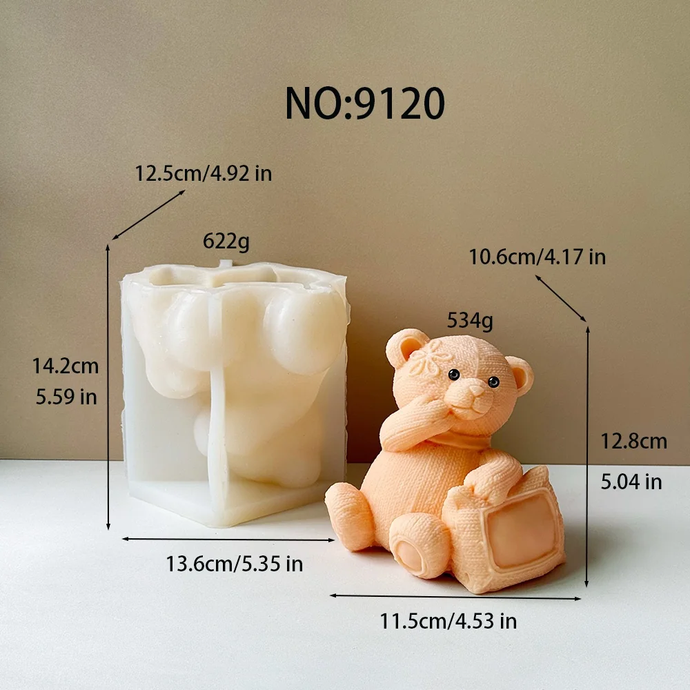 3D Teddy Bear Silicone Mold for Candle, Soap and Resin 9120