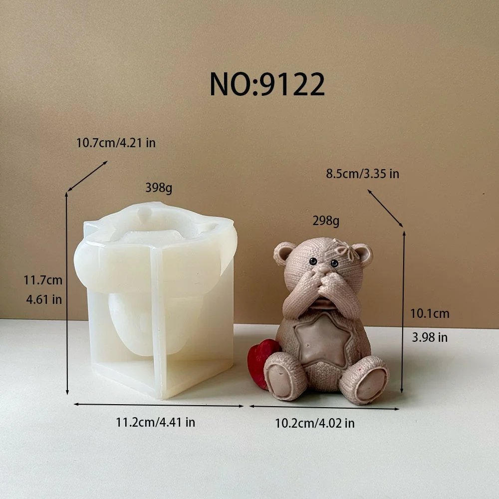 Sitting Bear with Star Silicone Mold for Wax, Soap and Resin Casting 9122