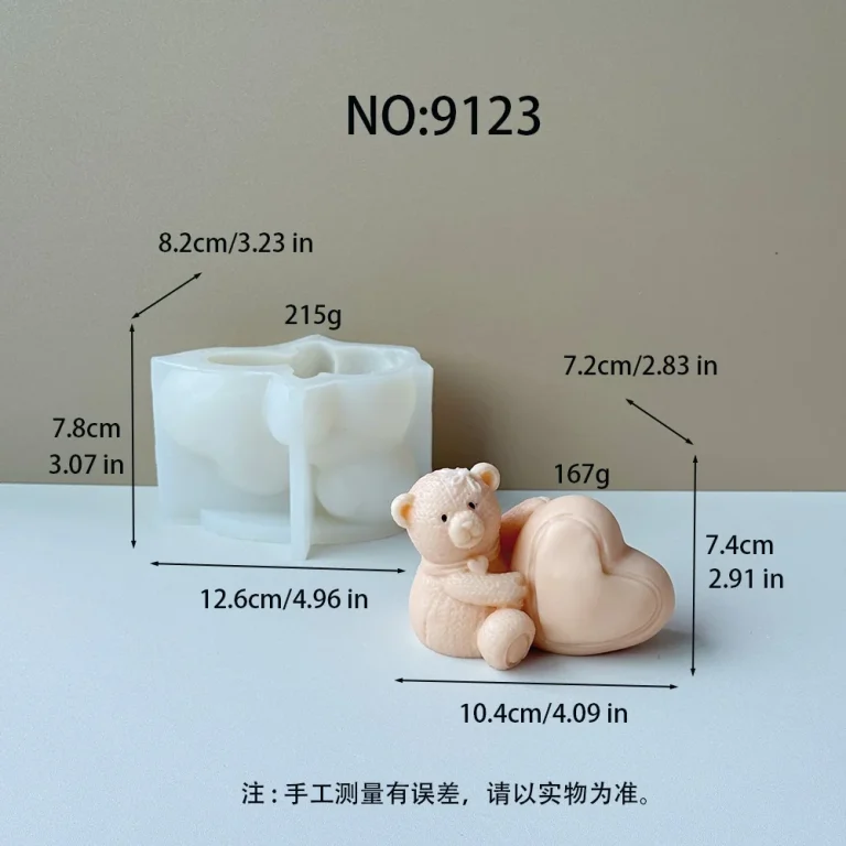 3D Sitting Heart Hugging Bear Silicone Mold 9123
