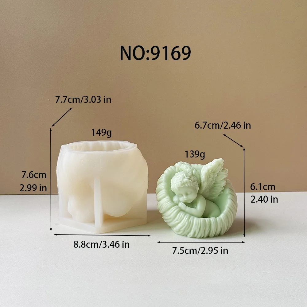3D Sleeping Sleeping Angel in Nest Silicone Candle Mold 9169