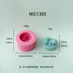 Sleeping Baby in Nest Silicone Mold for Wax, Soap and Resin Casting 1305