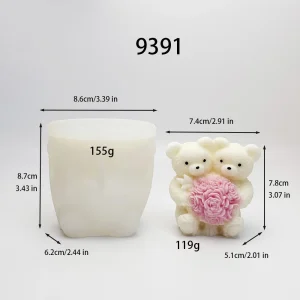 Teddy Bear with Roses Silicone Candle Mold - 9391
