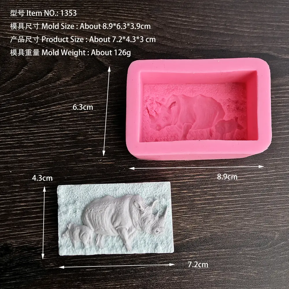 3D Rhinoceros mother and baby Silicone Candle Mold 1353