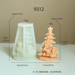 Christmas Tree with Santa Sleigh Silicone Mold for Candle Making