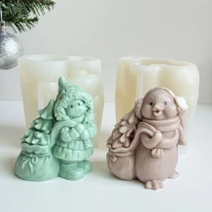 Christmas Girl with Tree Silicone Candle Mold 9294