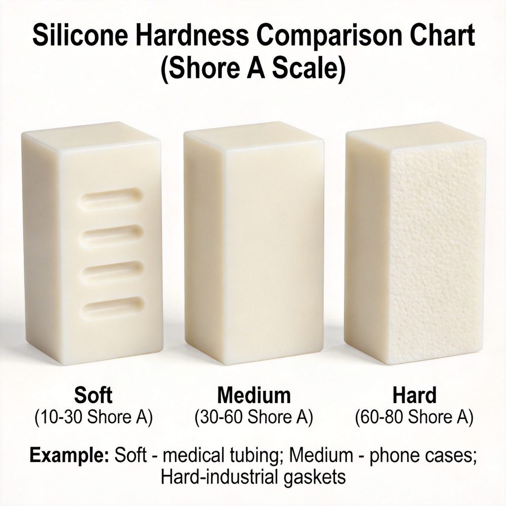 Silicone hardness comparison infographic Shore A scale visualization