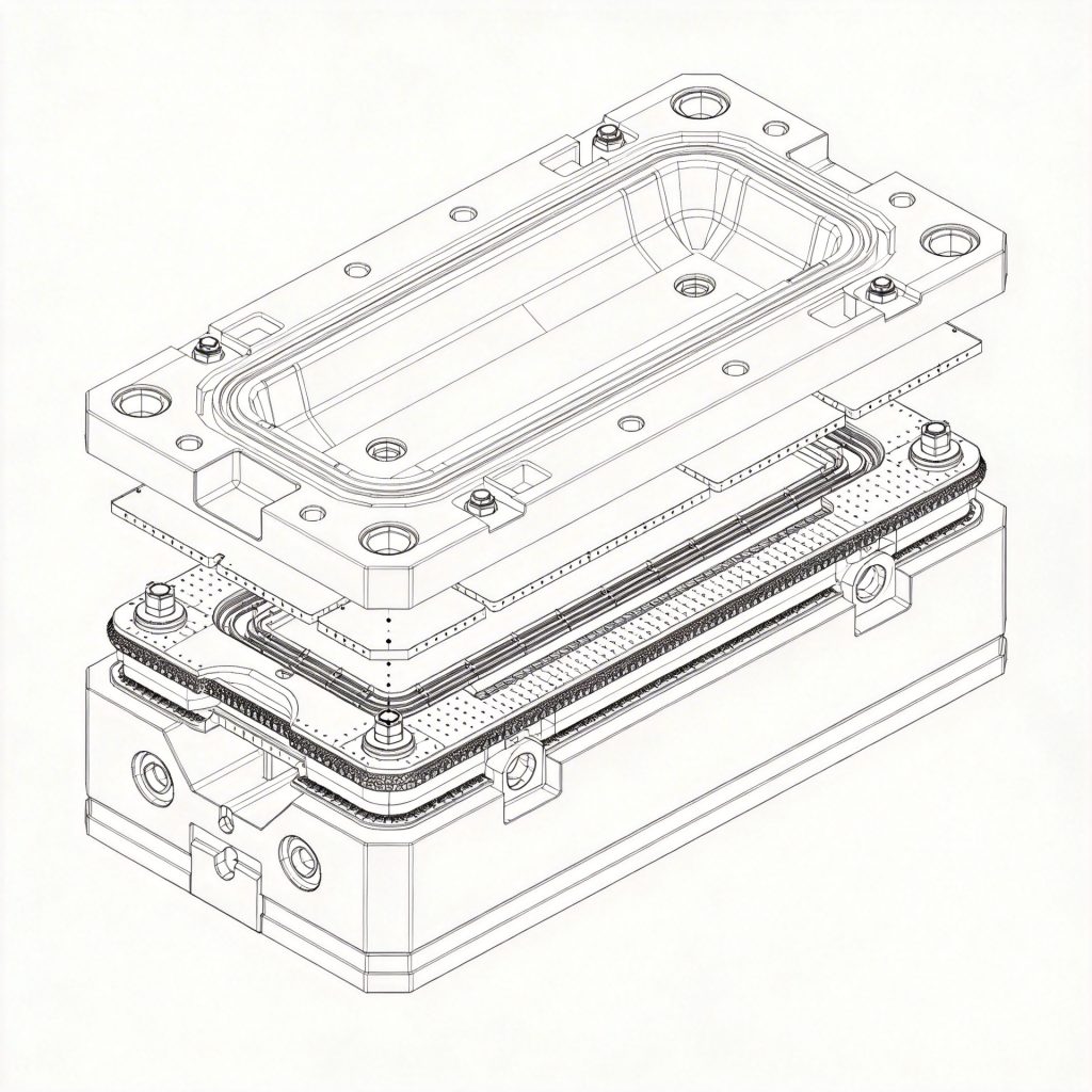 Silicone mold structure reference showing how the flexible mold and external support are planned together
