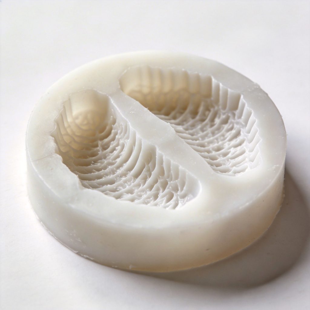 Silicone mold detail reference for evaluating visible surfaces, parting lines and demolding access