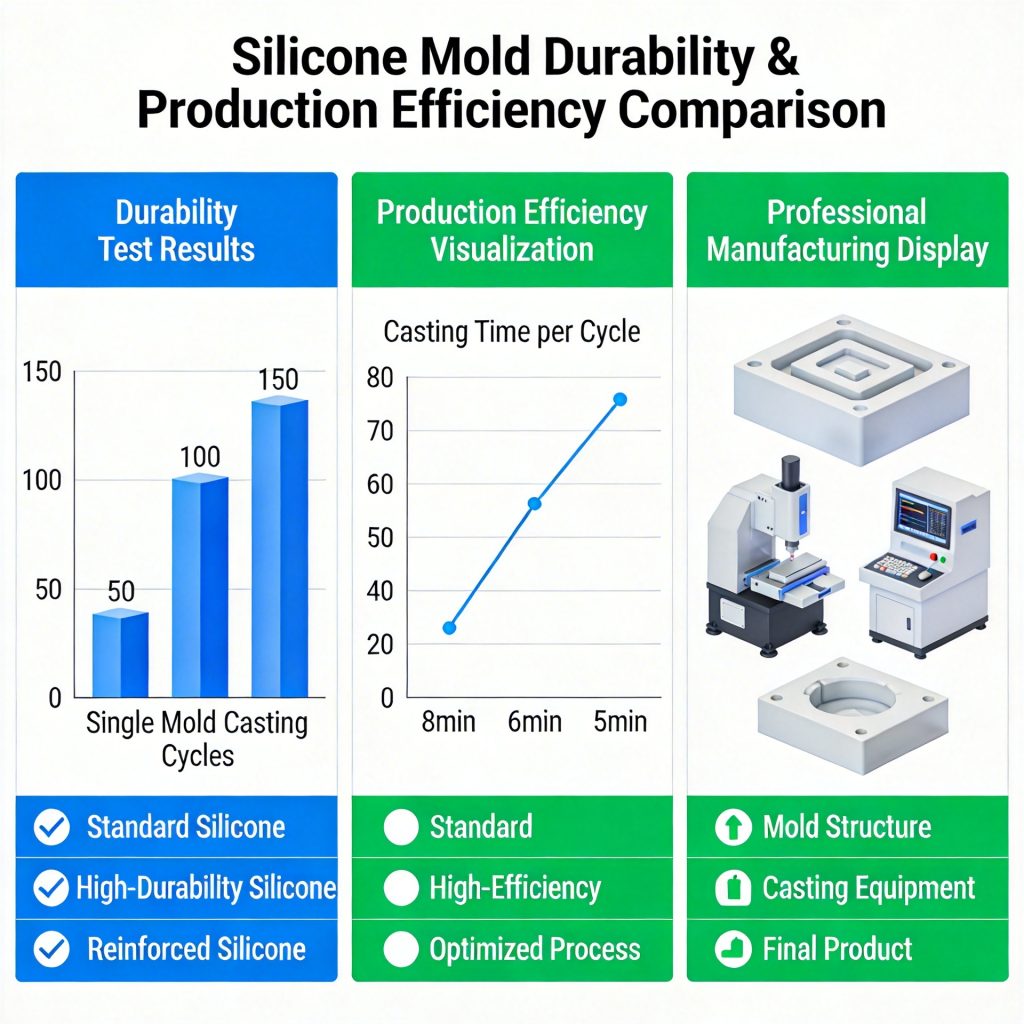 Silicone mold durability production efficiency multiple castings infographic
