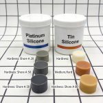 Silicone mold material samples for hardness and application comparison