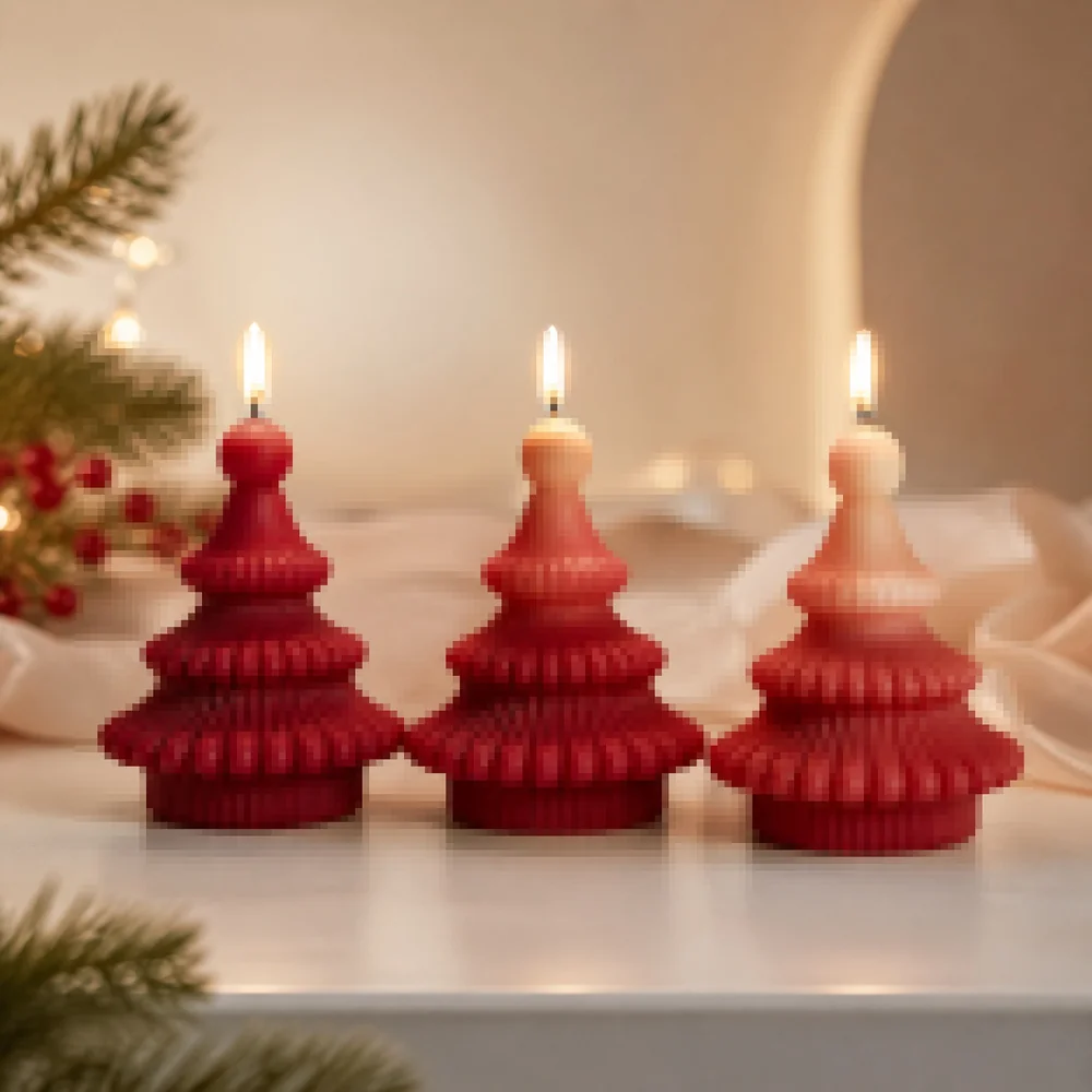 Christmas Tree Silicone Candle Mold 8603S finished casting from the silicone mold
