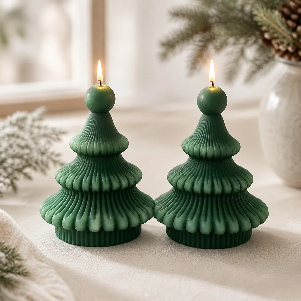 Christmas Tree Silicone Candle Mold 8603L finished casting from the silicone mold