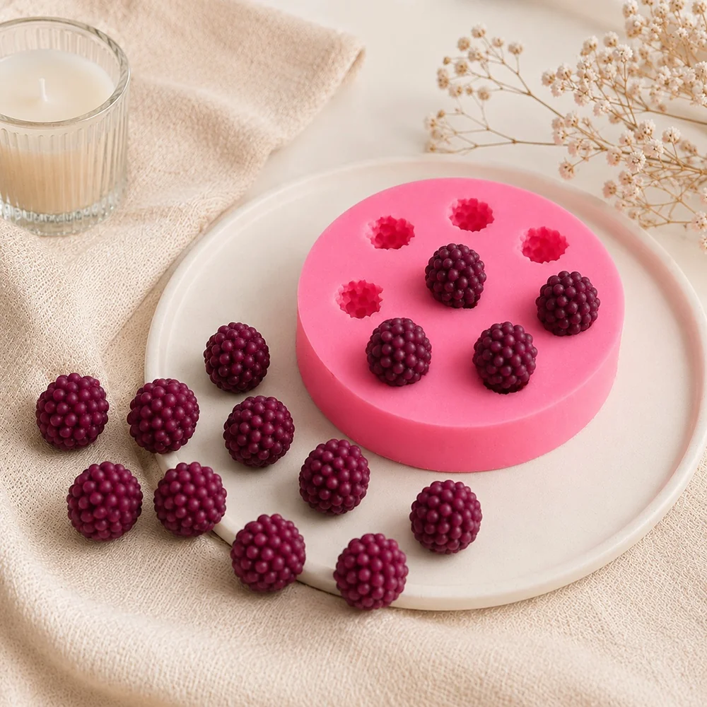 Raspberry Silicone Candle Mold BE011 finished casting from the silicone mold