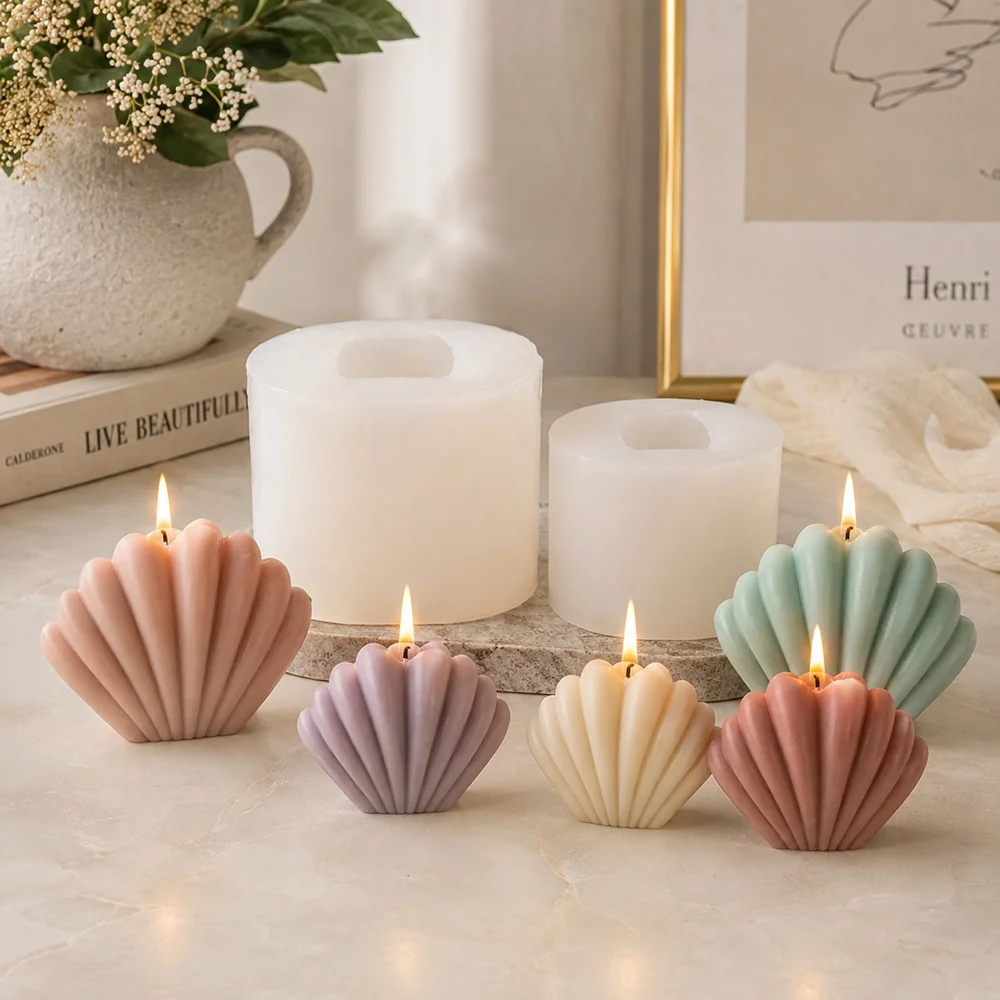 Scallop Shell Silicone Candle Mold BK8181S finished casting from the silicone mold