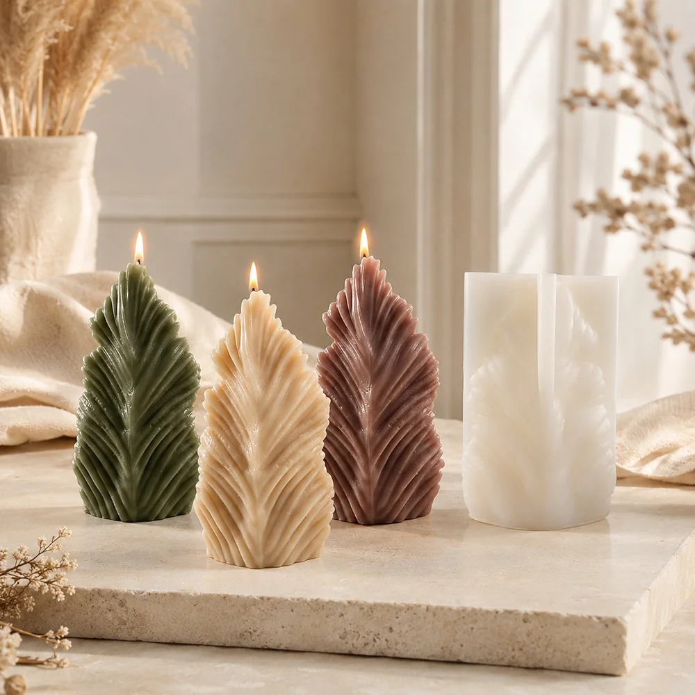 Feather Silicone Candle Mold BK8187S finished casting from the silicone mold