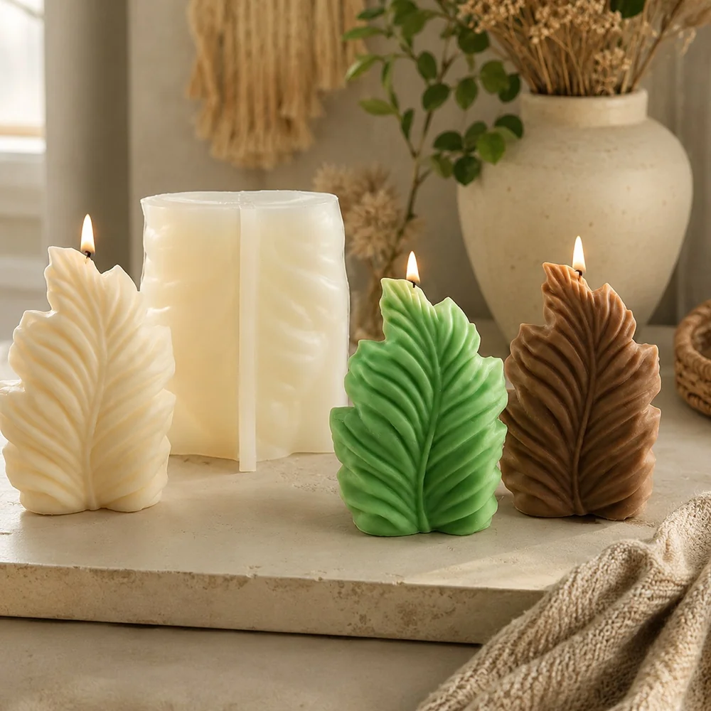Feather Silicone Candle Mold BK8187L finished casting from the silicone mold