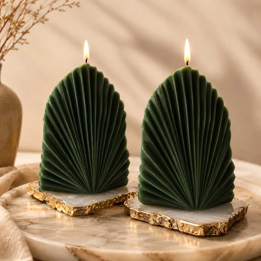 Pleated Leaf Silicone Candle Mold BK8046 finished casting from the silicone mold