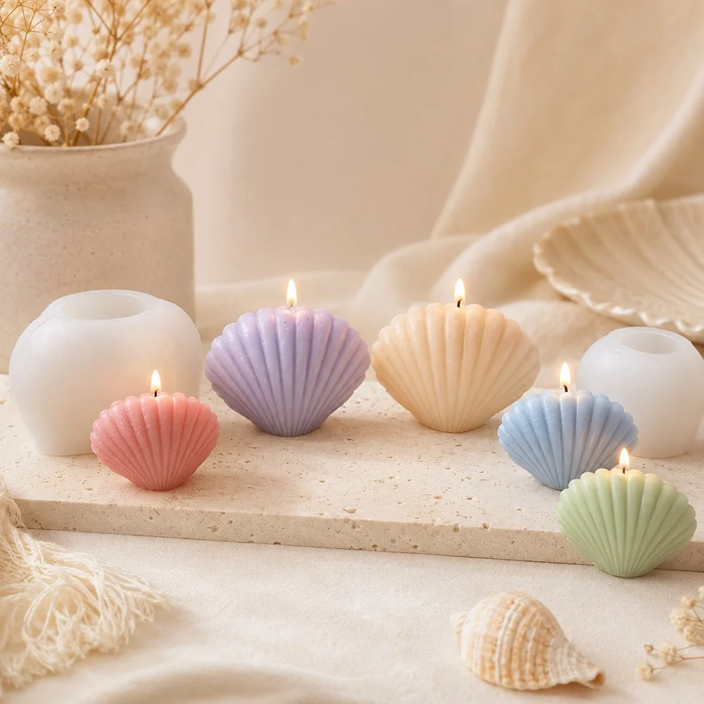 Flexible Scallop Silicone Mold for Candle Making 8068L finished casting from the silicone mold