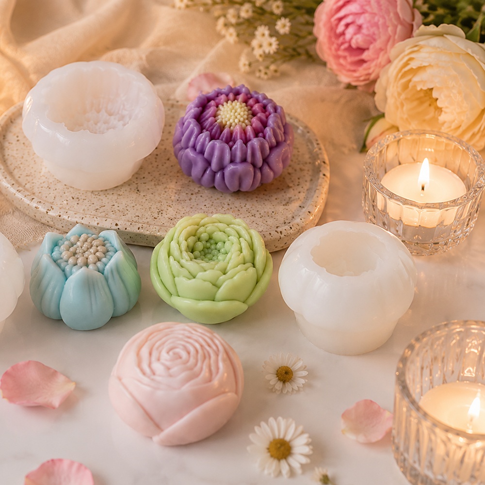1752 - 菊花层叠花瓣蜡烛硅胶模具