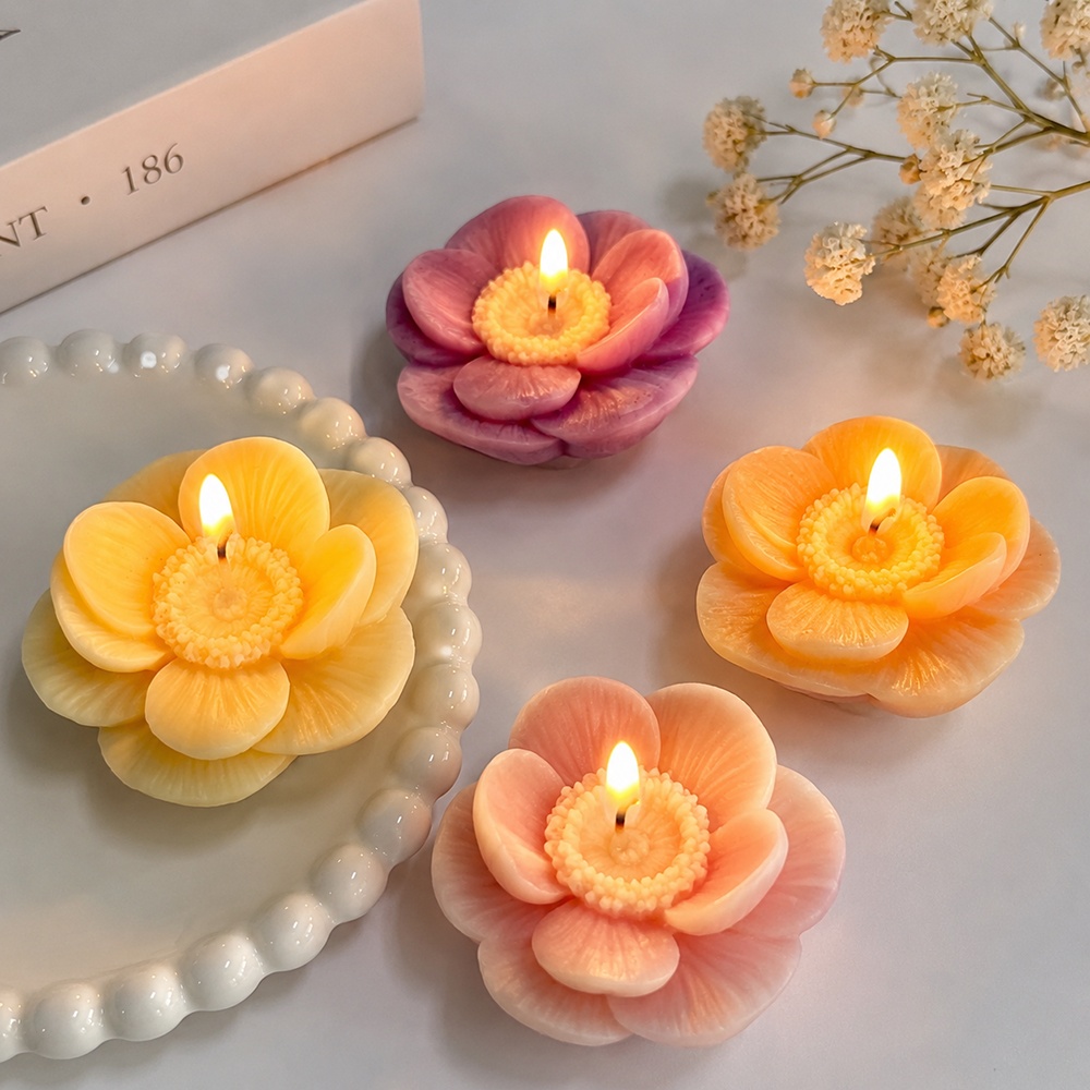 1534 - 花朵蜡烛硅胶模具 层叠花瓣单腔设计