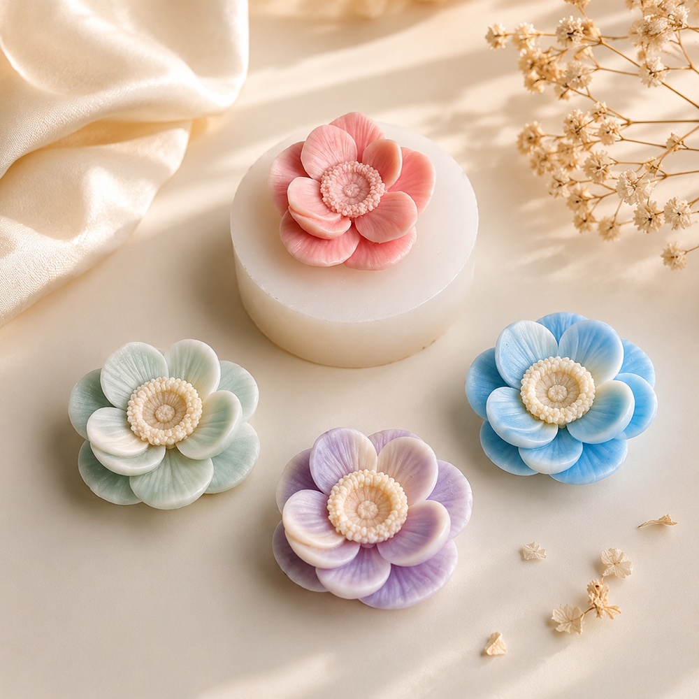 1534 - 花朵蜡烛硅胶模具 层叠花瓣单腔设计