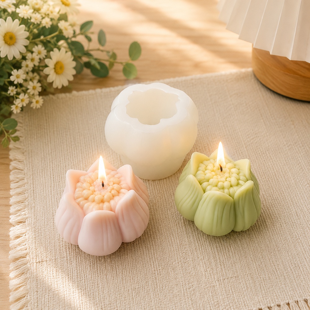 1461 - 莲花蜡烛硅胶模具 层叠花瓣
