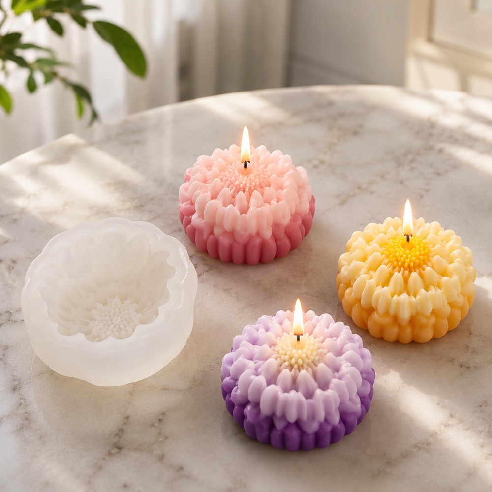 1752 - 菊花层叠花瓣蜡烛硅胶模具