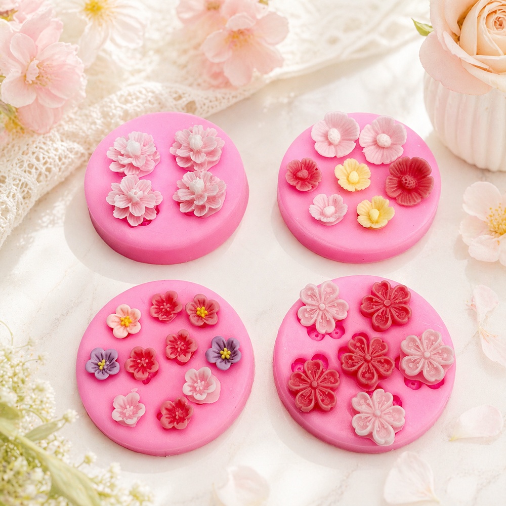 1693 - 迷你小花硅胶模具 10腔 圆形翻糖装饰