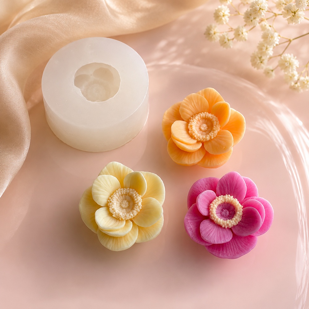 1534 - 花朵蜡烛硅胶模具 层叠花瓣单腔设计