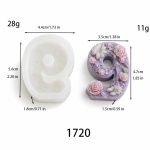 1720 Number 9 Candle Silicone Mold with Floral Relief Pattern