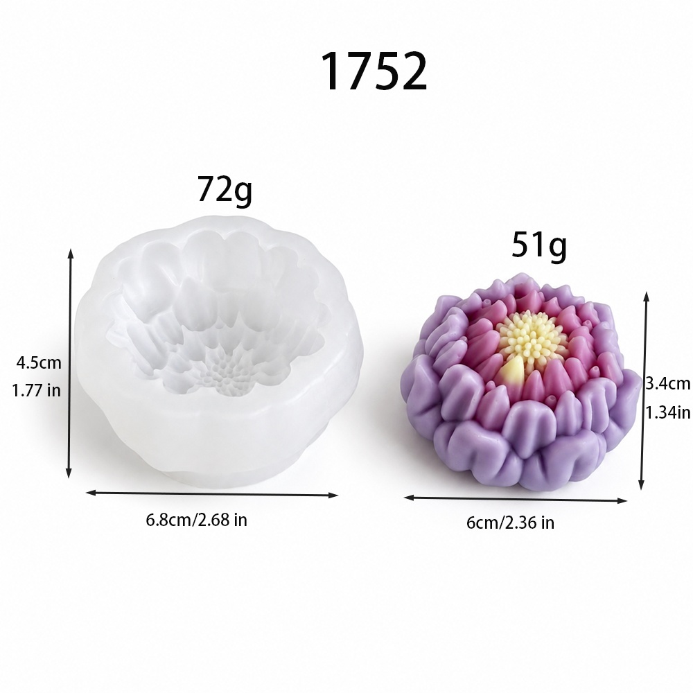 1752 - 菊花层叠花瓣蜡烛硅胶模具