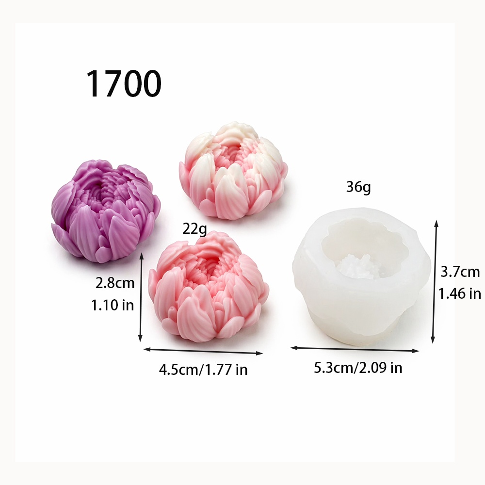 1700 - 牡丹花蜡烛硅胶模具
