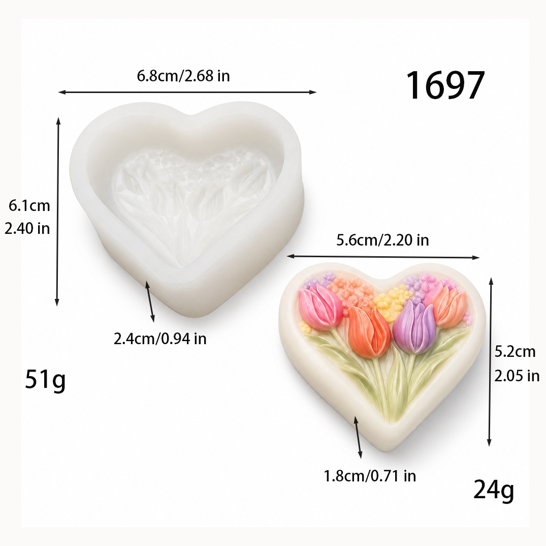1697 - 心形郁金香蜡烛硅胶模具