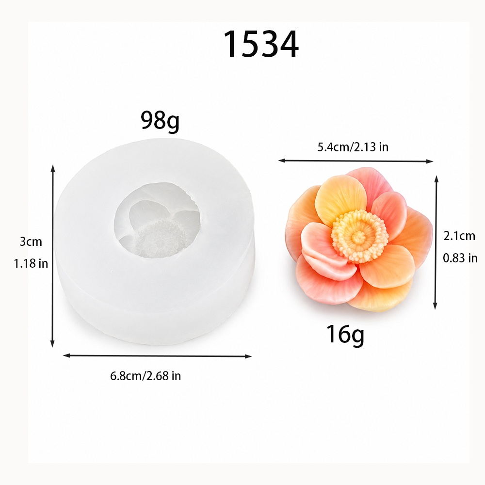 1534 - 花朵蜡烛硅胶模具 层叠花瓣单腔设计