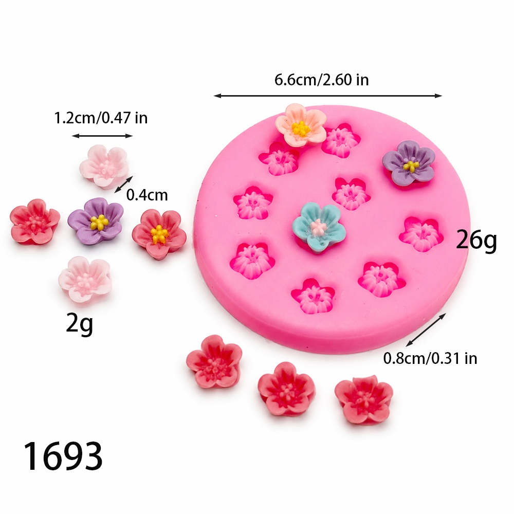 1693 - 迷你小花硅胶模具 10腔 圆形翻糖装饰
