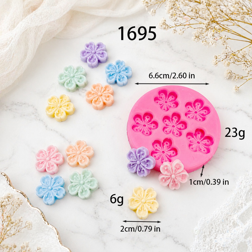 1695 - 迷你小花硅胶模具 6腔 圆形花卉装饰